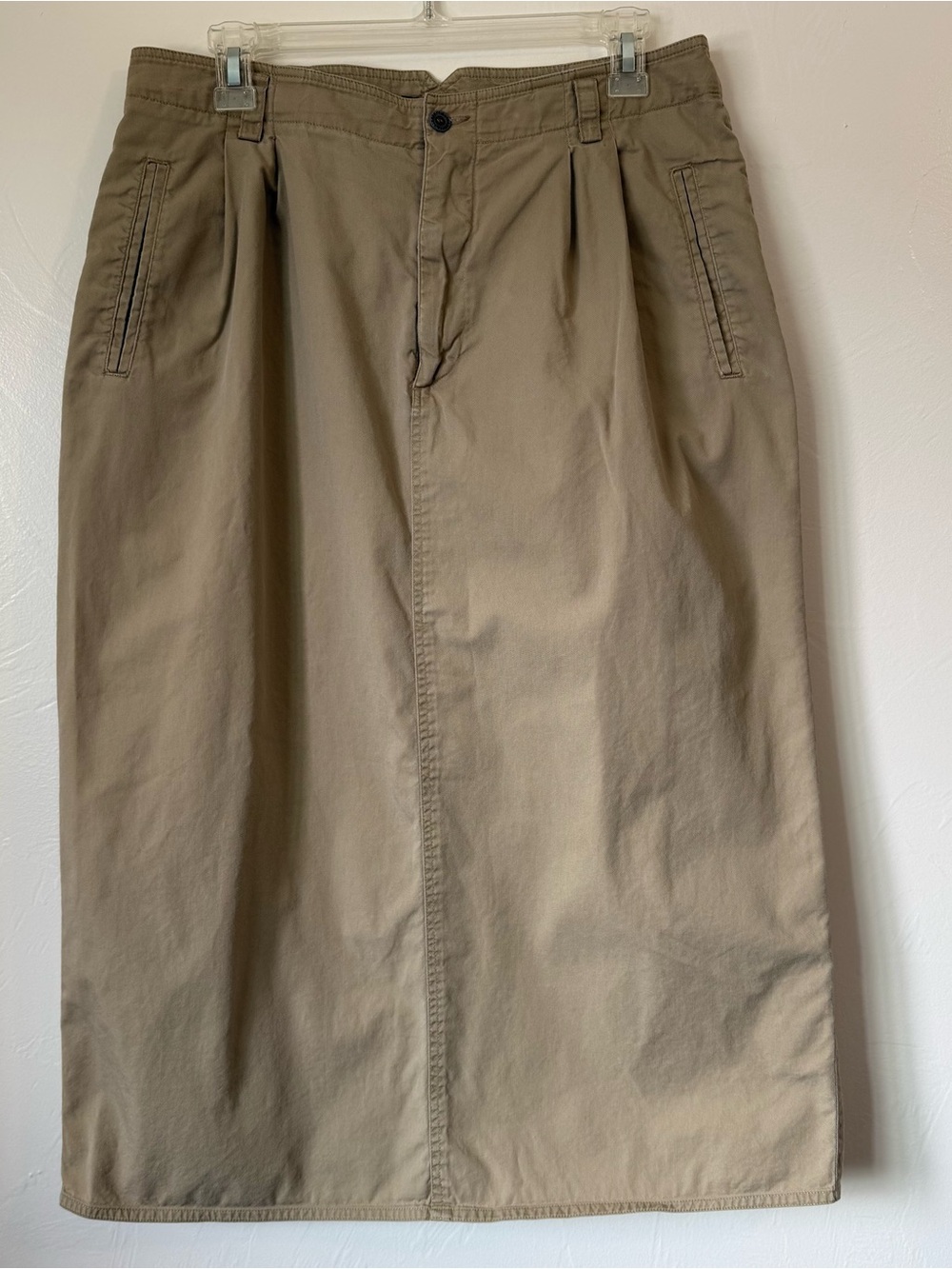 Vintage Lizsport Tan Khaki Midi Skirt Size Large 100% Cotton